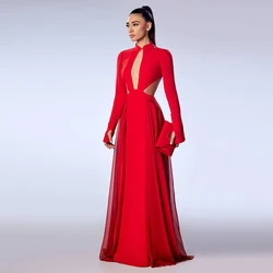 Purple Red Dress Party Formal Red Satin Ruched Button Wedding Guest Dress A-line High Collar Long Dresses Gowns 2024