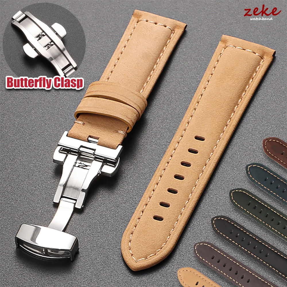 Echtes Kalbsleder-Uhrenarmband, 20 mm, 22 mm, 24 mm, Schmetterlingsschnalle, Armband für Omega Business-Uhrenarmband für Seiko Brown Straps