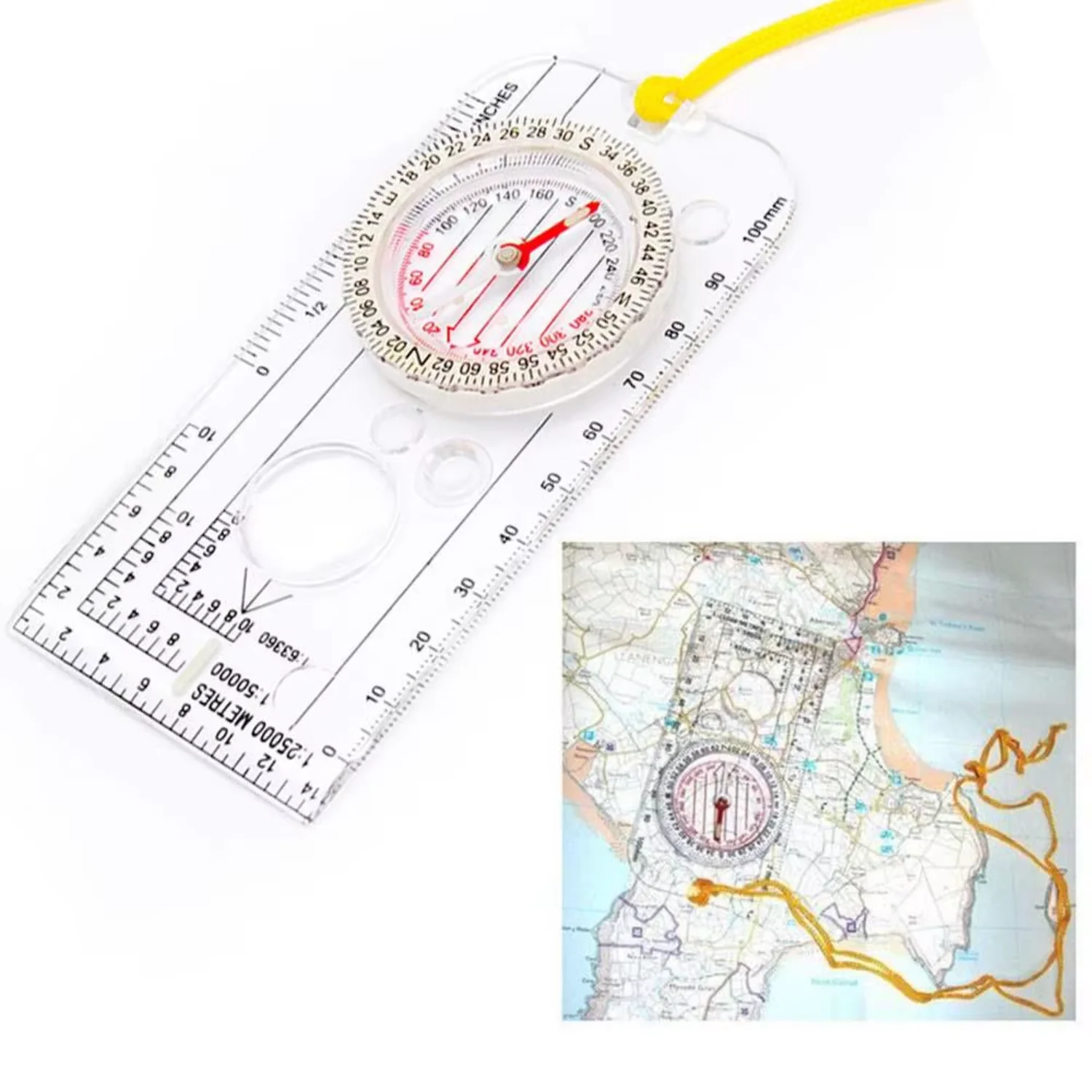 1PCS Multi- Drawing Ruler Professional Map Scale Camping Navigation Compass Angle Ruler Magnifier