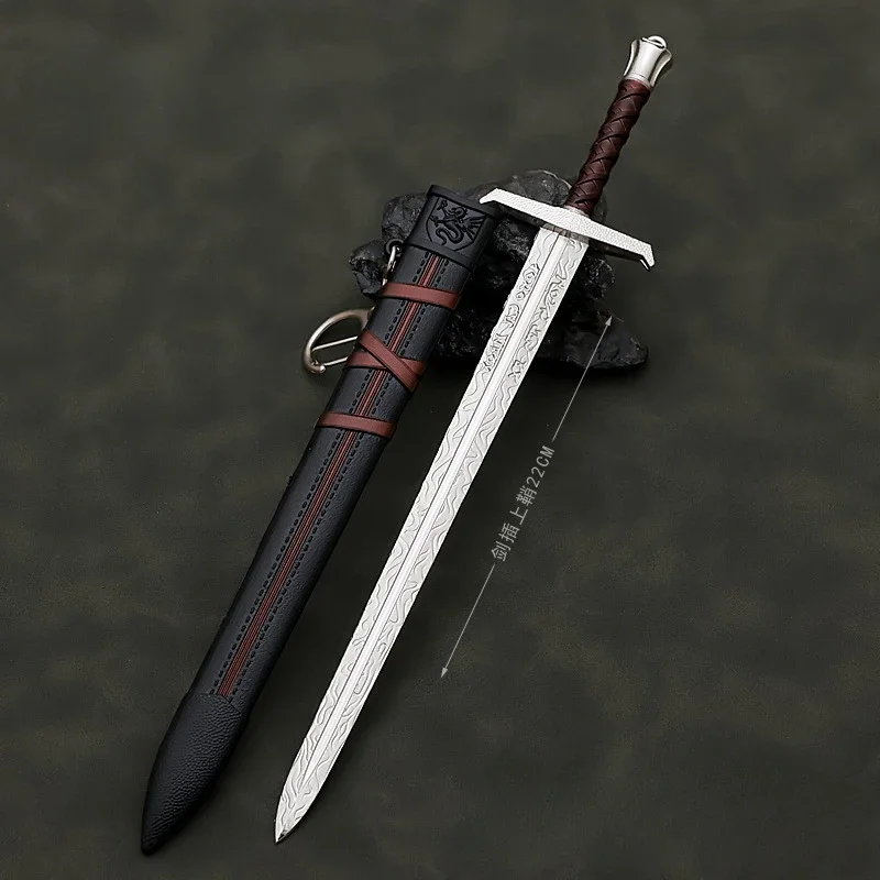 22Cm Middeleeuwse Arthur Pendragon Zwaarden Metaal Katana Samurai Zwaard Ongesneden Mes Model Accessoires Sleutelhanger Geschenken Speelgoed Voor Jongens