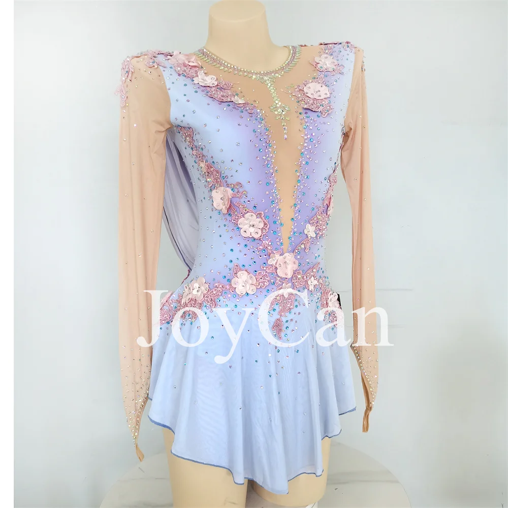 JoyCan-فستان التزلج على الجليد للفتيات ، دنة زرقاء ، شبكة مطاطية ، ملابس الرقص المنافسة ، حسب الطلب
