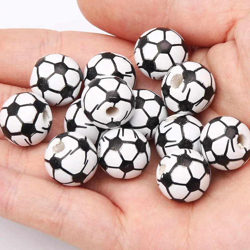 10pcs/Lot Football Wooden Beads Round Loose Spacer Beads For Handmade Necklace Bracelet DIY Jewelry Making Accessories 16mm