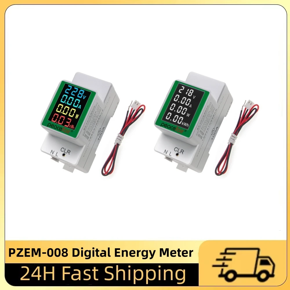 PZEM-008 Colour Din Rail Electricity Digital Power Energy Meter Watt Kwh Wattmeter Monitor Ammeter Voltmeter AC 50-300V 100A