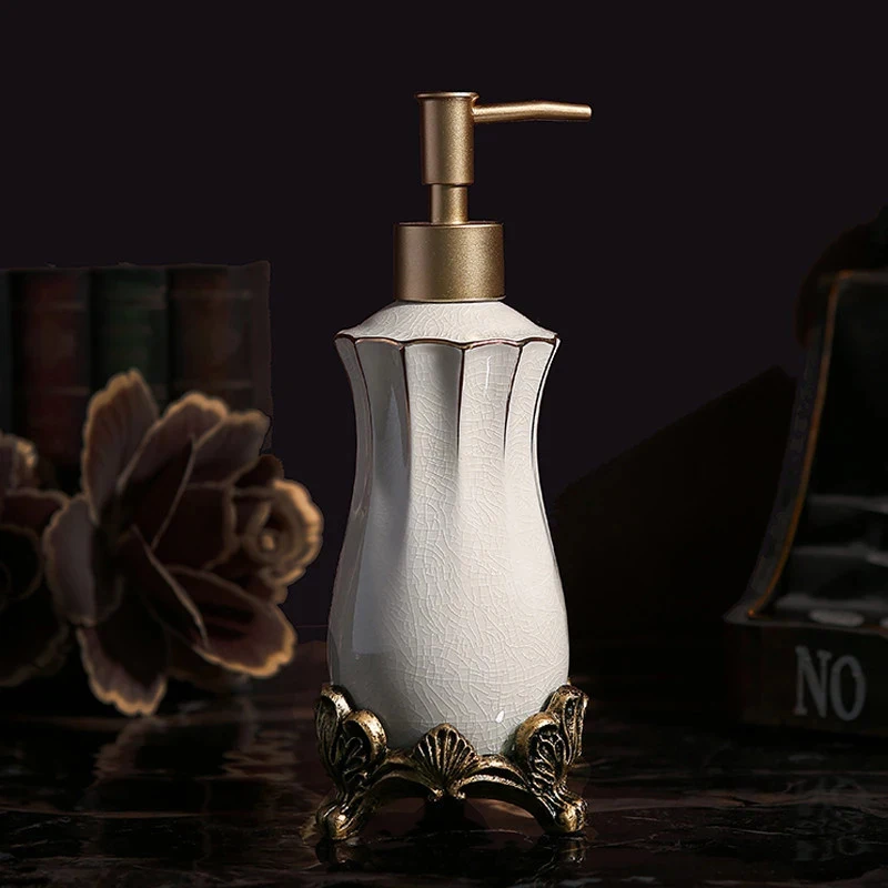 European Luxury Ceramic Lotion Bottle Hand Sanitizer Hotel Home Toothbrush Holder Mouth Cup Soap Dish Bathroom Accessorie