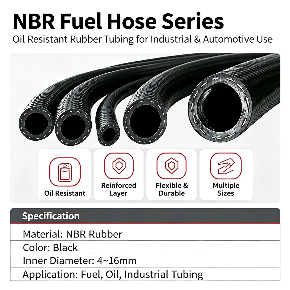 NBR Diesel Vacuum Hose Oil Resistant Automotive Fuel Line Multiple Inner Diameter Sizes 4mm-25mm for Automotive Use