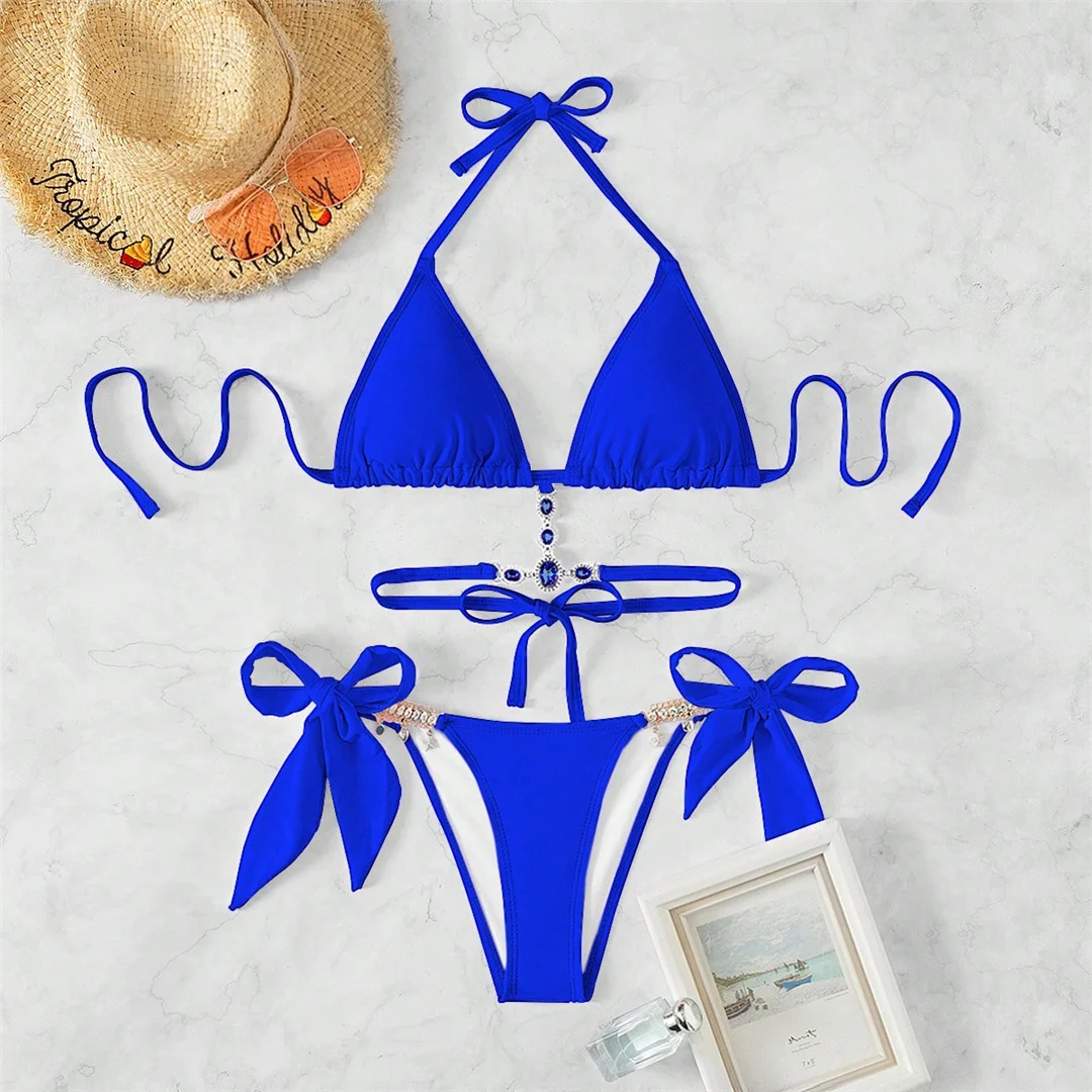 5 Farben, mit Strasssteinen besetzter Bikini, Damen-Badeanzug, zweiteiliges Bikini-Set, Badebekleidung, Badeanzug, Modell V8000. – Detail 29