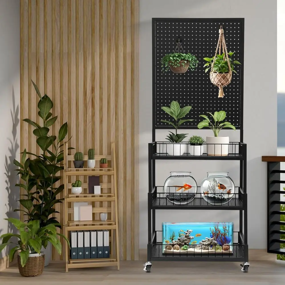 3-Tiers Metal Pegboard Display Stand with Peg Board Panel, Standing Pegboard Display Rack, Craft Show Display, Art Display and R