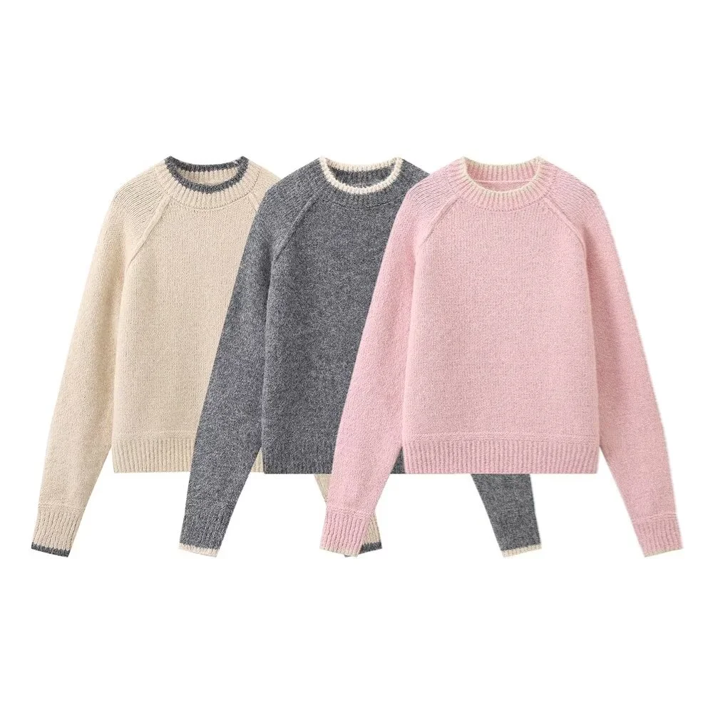 PB&ZA2024 autumn new women\'s clothing fashion temperament casual versatile design sense lazy style pullover knitted sweater top