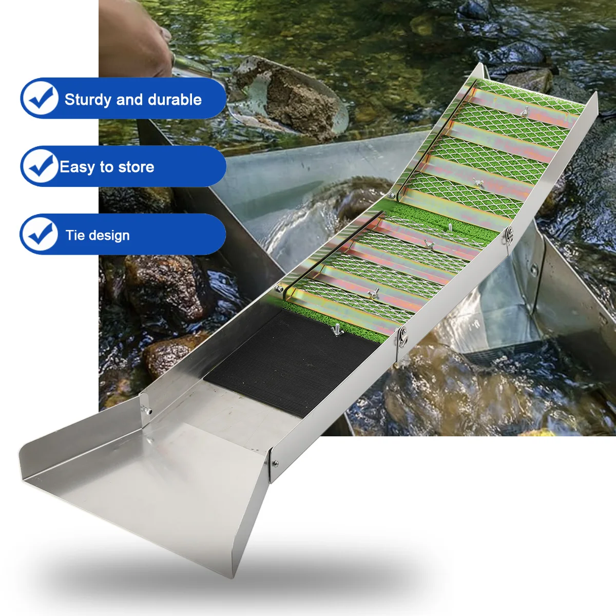 Faltbare Goldwaschrinne aus Aluminiumlegierung – Hochwertiges, tragbares Goldschürf- und Aufbereitungswerkzeug für die Goldgewinnung – Detail 2