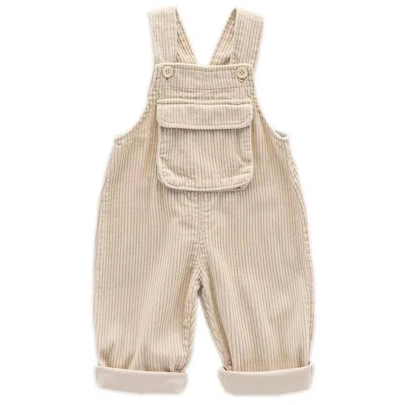 Korean Version Children\'s Corduroy Overalls Spring Autumn Jumpsuits Baby Warm One-Pieces Bodysuit Boys Girls Retro Simple Trouse