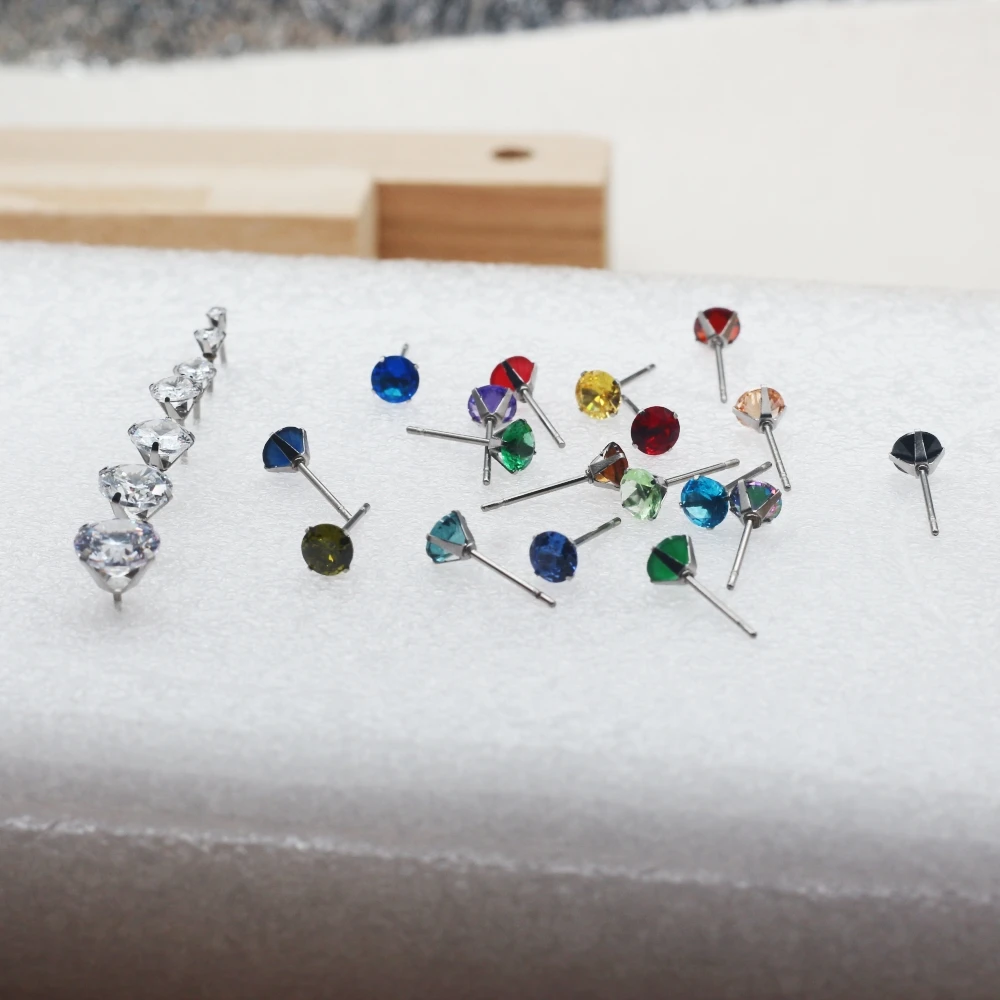 Brief Classical Style Colors Zircons/Glass Stud Earrings Jewelry With Stainless Steel For Unisex Anti Allergy