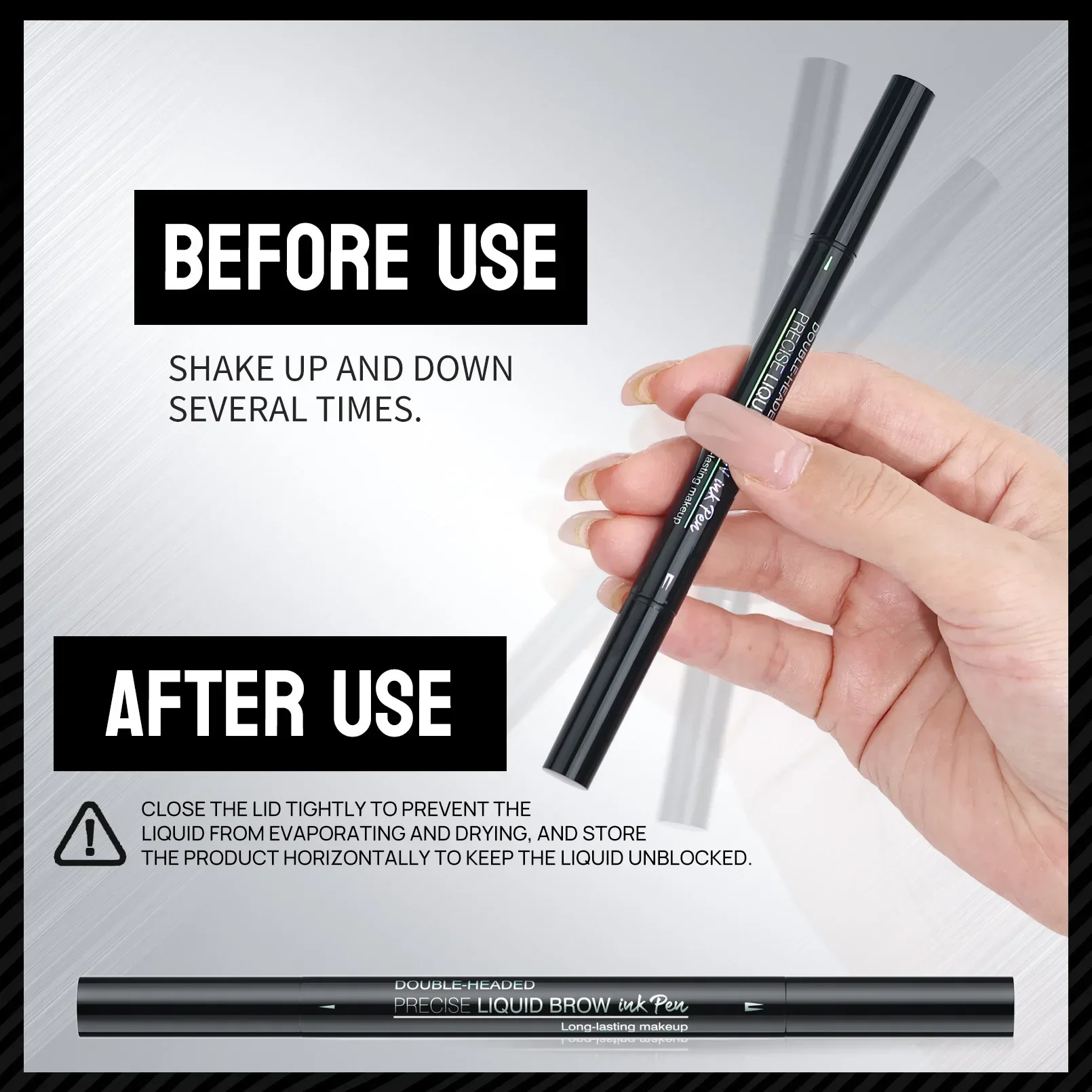 Double Headed ดินสอเขียนคิ้ว Brow สีดําธรรมชาติคิ้ว Enhancers กันน้ํายาวนานสวมใส่ง่ายแต่งหน้าตาปากกา 2-TIP