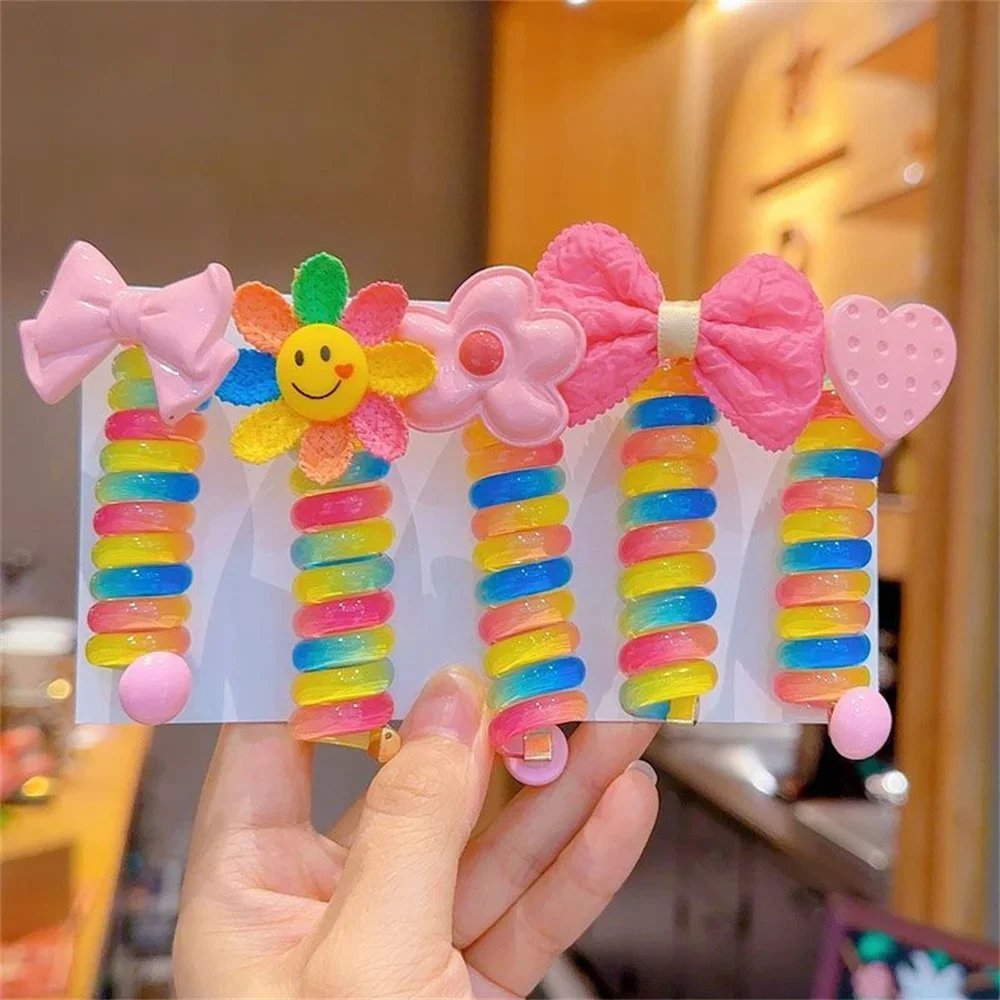 12pcs Girl Ponytail Holder Colorful Elastic Spiral Hair Tie Telephone Wire Hair Bands For Kid Hair Accessories