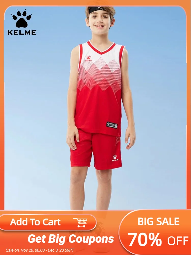 

Kelme Children's Basketball Suit Set Breathable Non Slip Sports Match Basketball Suit Sweat Absorbing Sports Suit