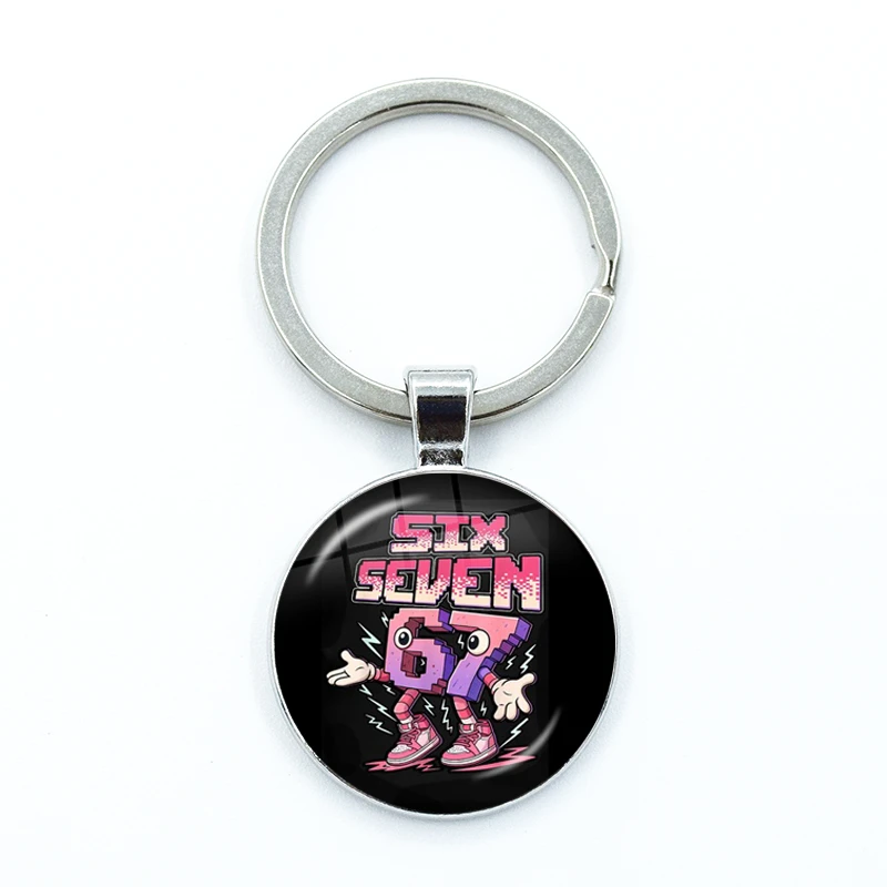 Cartoon 67 6 7 Meme Glass Cabochon Keychains Ring for Accessories Bag 6 7 Six Seven Cartoon Creative Keyring Jewelry Fans Gifts