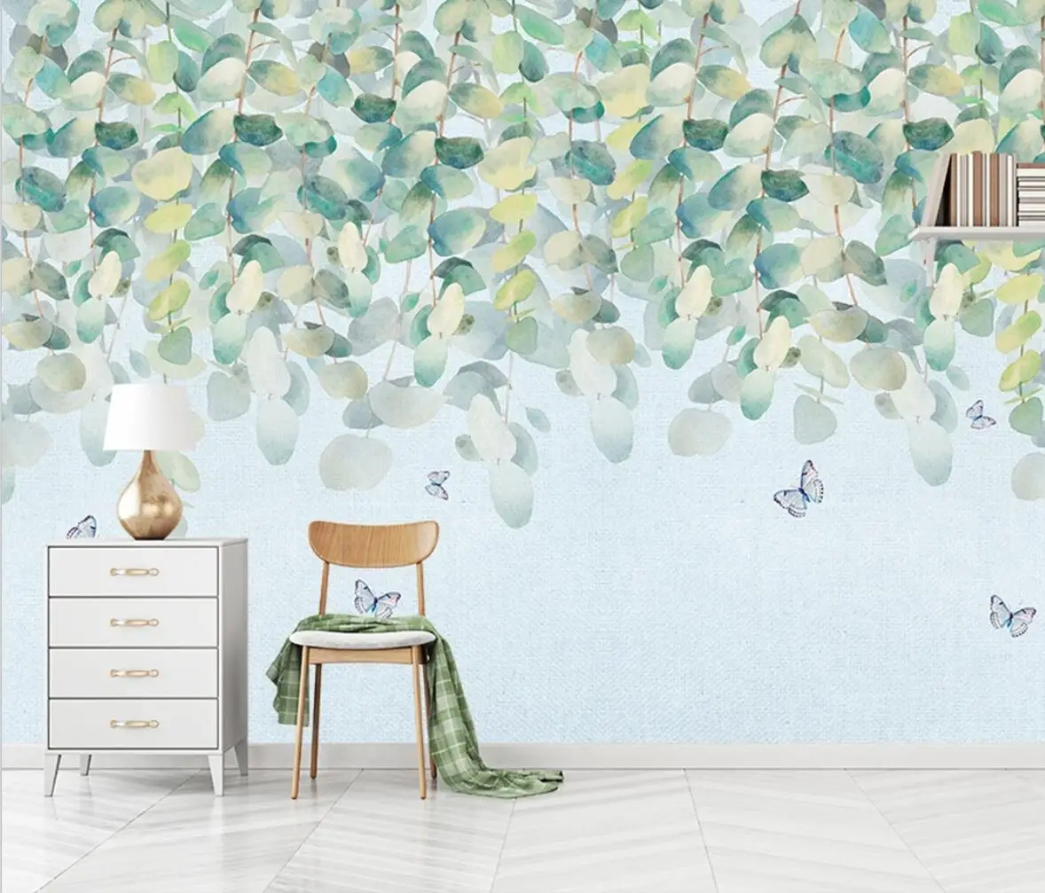 

beibehang Custom Watercolor green leaves Mural Wallpaper for Wall Painting Living Room Hotel photo 3D wall paper home Decor