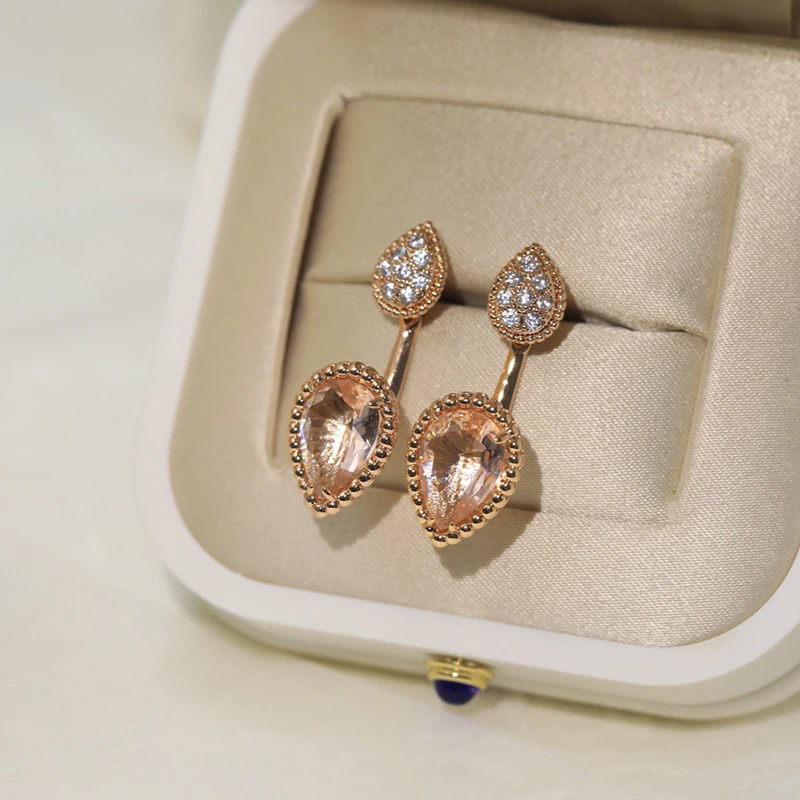 

Hot Brand Pure 925 Sterling Silver Earrings Gold Color Water Drop Full Diamond Stud Earrings White Gold Pink Design Fine