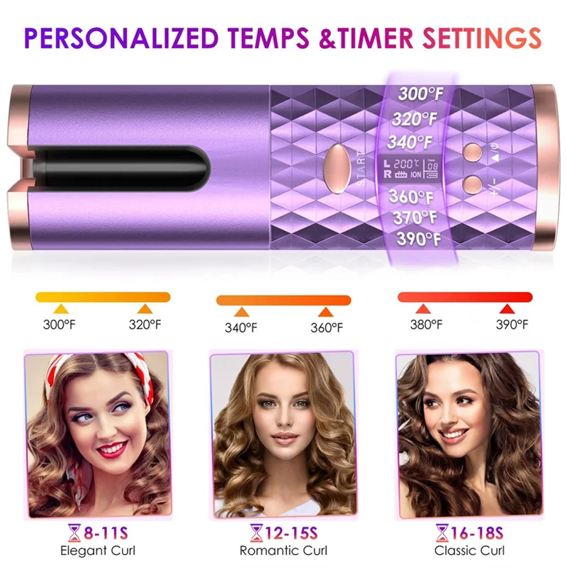 USB Automatic Curling Iron Cordless Auto Hair Curler Wireless Auto Curler Silky Curls Fast Heating Portable Auto Curler