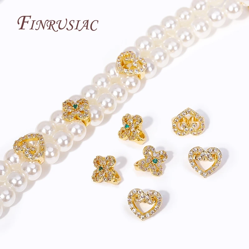 Conector en forma de flor de circón con incrustaciones chapadas en oro de 18K, separadores de 2 agujeros, accesorios para pulseras, cuentas espaciadoras, fabricación de joyas DIY