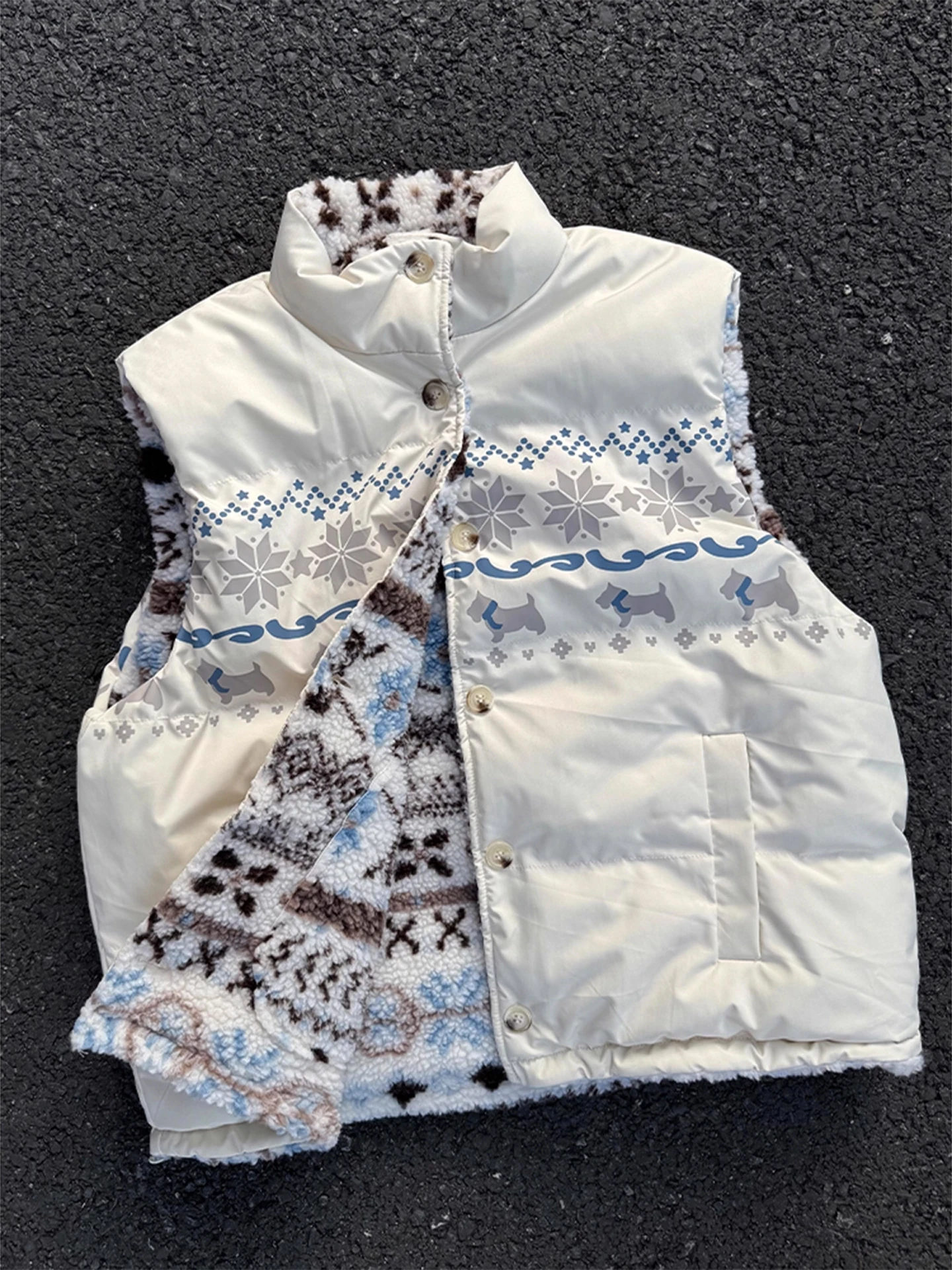 

Thiened Double-sided Wear Lamb Velvet Vest Warm Fce Stand Collar Cotton Jaet Men Women Layered Clothing Outerwear