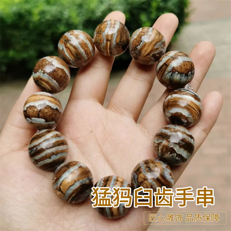 Mammoth Molar Bead with Round , Plain Beads, Layered Texture Patterns, Ethnic Style Vintage Bracelet