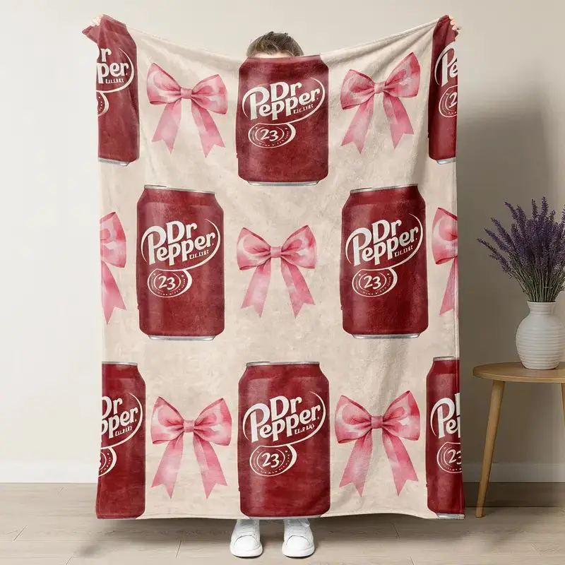 VIKAMA Dr Pepper Coquette Bow Cartoon Print Flannel Throw Blanket Soft Lightweight Warm Velvet Decor Gift for Men Women Teens