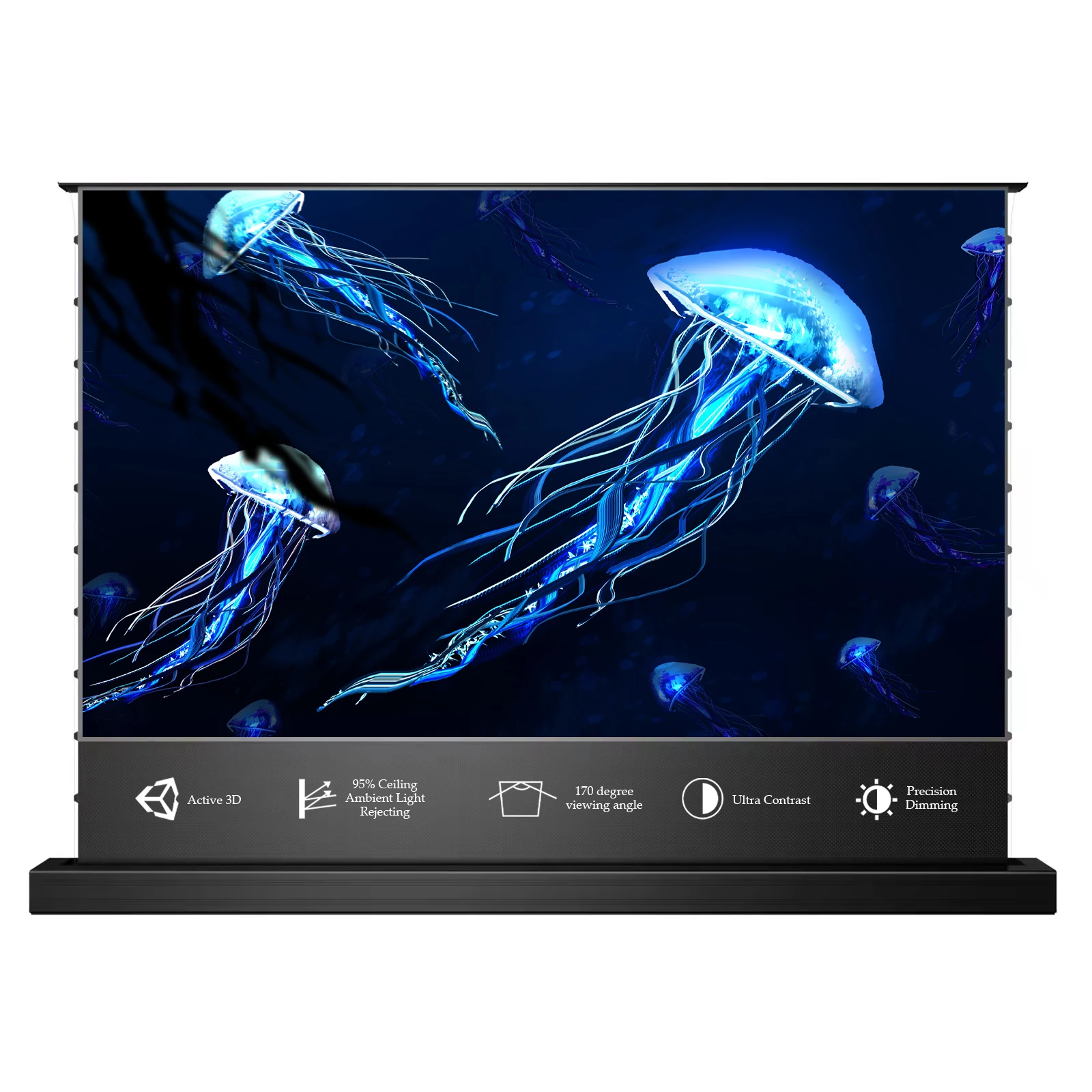 

2024 New ALR CLR Electric Floor Rising Rollable Projection Screen 3D 4K Long Throw Ambient Light Rejecting for Normal Projectors