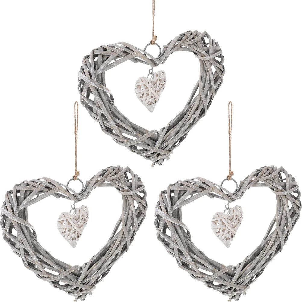 

3 Pcs Heart Craft Hanging Wreath Decorations Front Door Willow Wicker Christmas Wall