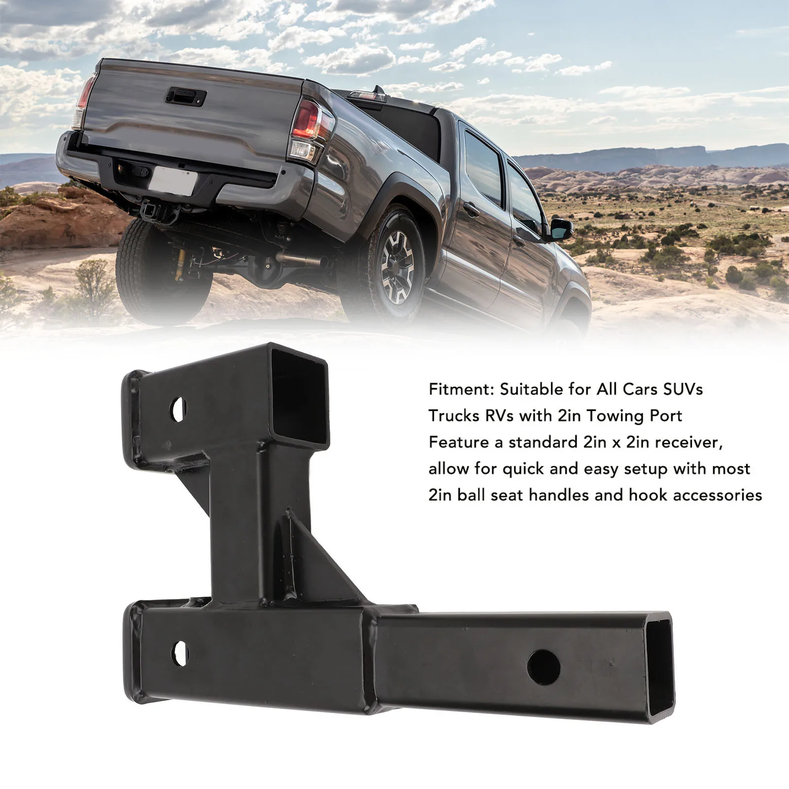 Стальной удлинитель сцепного устройства прицепа N, диапазон расширения 9,65 дюйма, черный адаптер удлинителя сцепного устройства для автомобиля, внедорожника, пикапа, автофургона с 2-дюймовым буксировочным портом