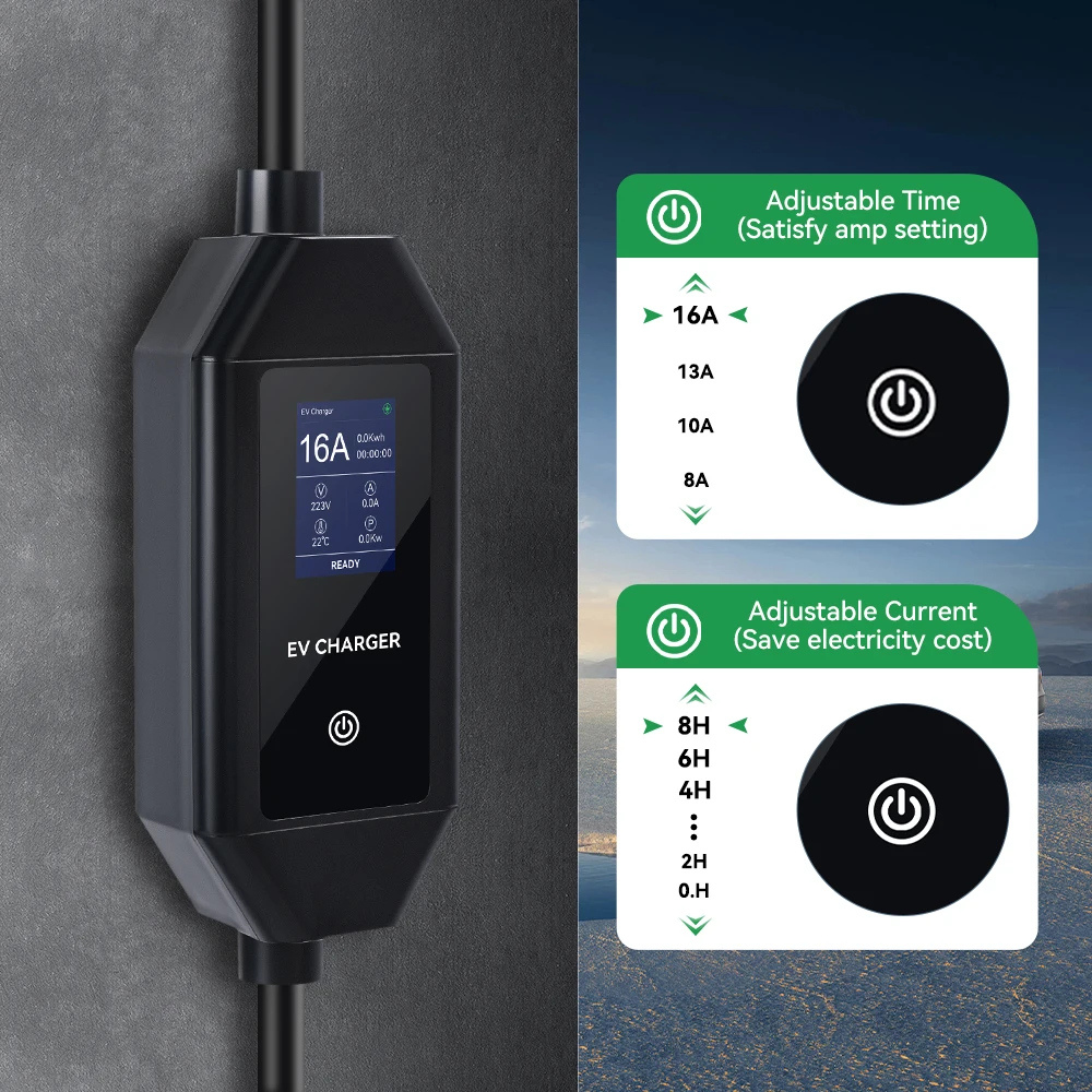 ADPOW 16A EV Chargers GB/T Version Socket 3.5KW 3.5M Cable Current Adjustable Wallbox EVSE Charging Accessories For EV Cars