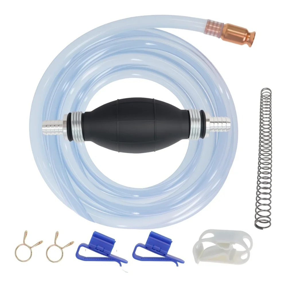 

Fuel Transfer Siphon Pump Kit With Leak Proof Rubber Pump Clamps With 8.3 Feet 5/8 Inch Hose Fuel Oil Transfer Anti Twist