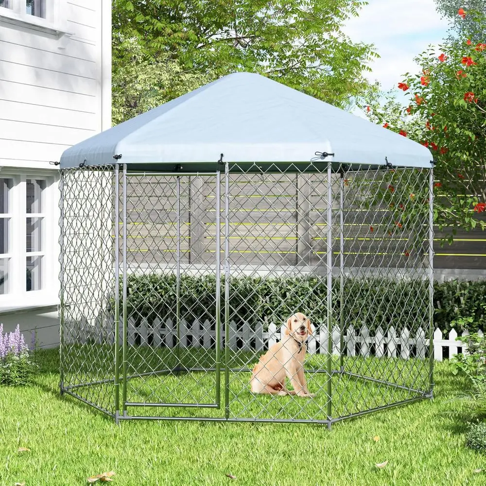 

Dog Kennel Outdoor, 9.2'L x 9.2'W x 8'H Dog Houses for Large Dogs Outside with Roof, Metal Wire Outdoor Dog Kennel Dog Pen, Dog