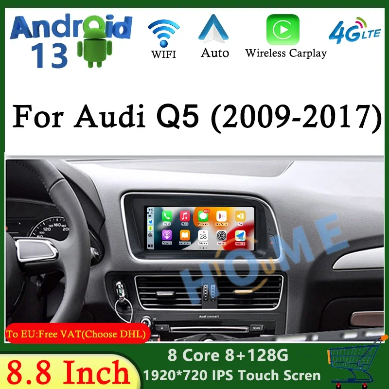 

8.8" Android 13 CarPlay Auto For Audi Q5 2009-2017 Car Radio 4G WiFi Multimedia Player 2Din Stereo GPS Navigation Unit Monitor