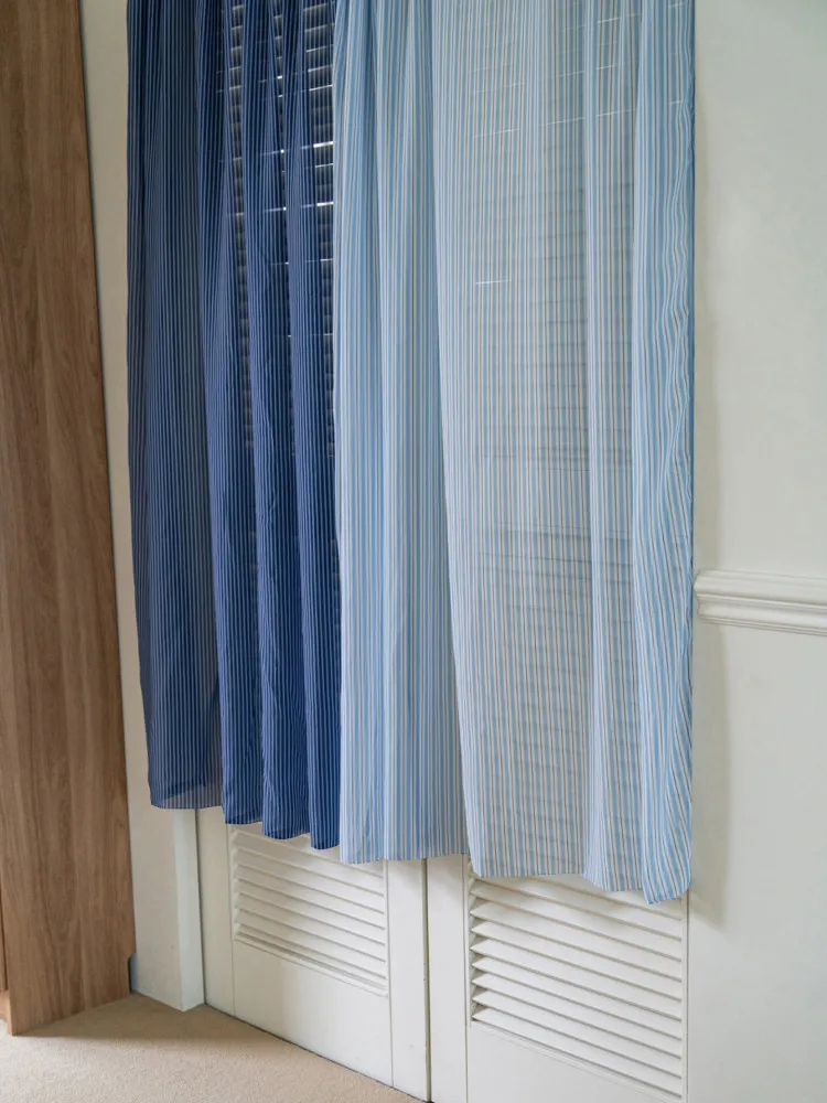Summer Korean Striped Chiffon Window Curtain Balcony Door Drape Floating Hanging Decoration Transparent Polyester Fabric Curtain