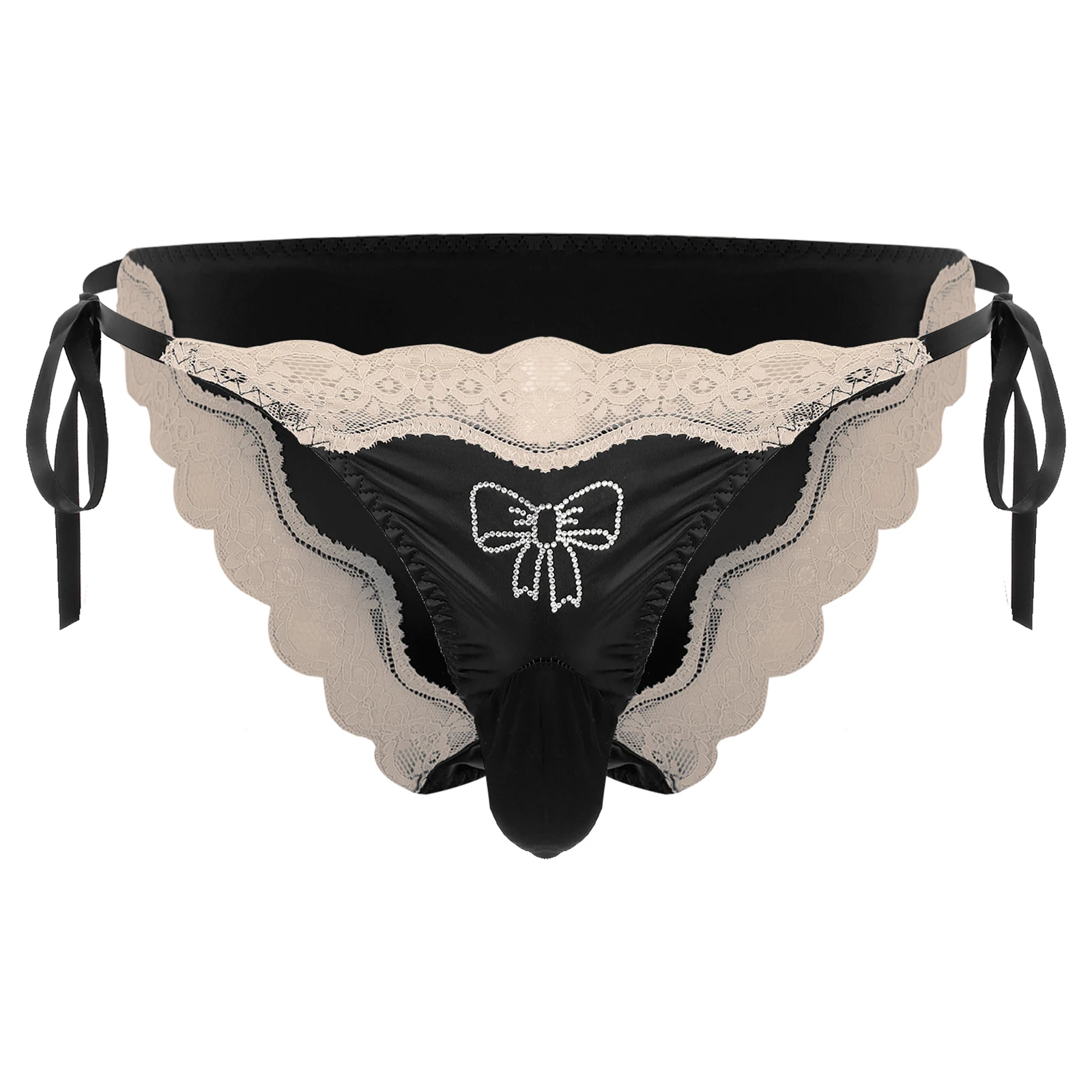 

Gay Mens Sissy Crossdress Panties Lingerie Satin Silky Lace Trim Side Lace Up Bikini Briefs Frilly Bulge Pouch Thongs Underwear