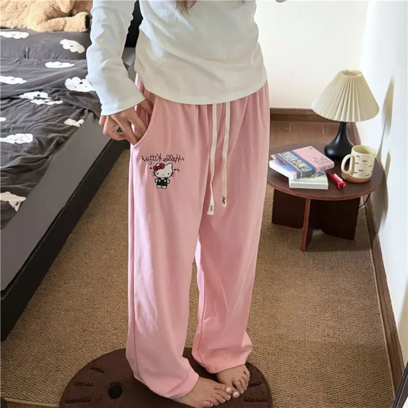 

Sanrios Girls Pants Hello Kittys Kawaii Casual Pants Loose High Waist Versatile Casual Simple Print Hot Selling High End Gifts