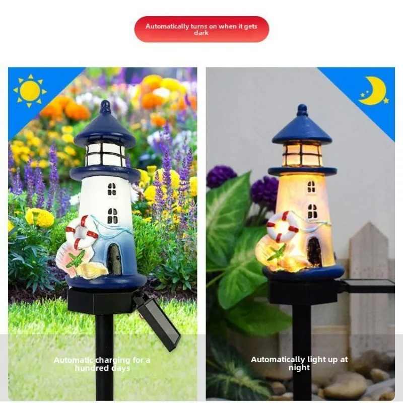 Solar Outdoor Lights Garden Villa Courtyard Landscape Atmosphere Resin Lighthouse Waterproof Creative Plug-in Lawn Lights