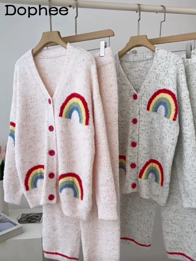 

2025 Winter New Warm Thin Velvet Pajamas Sweet Cute Girl Coral Fleece Casual Japanese Style Wearable Homewear