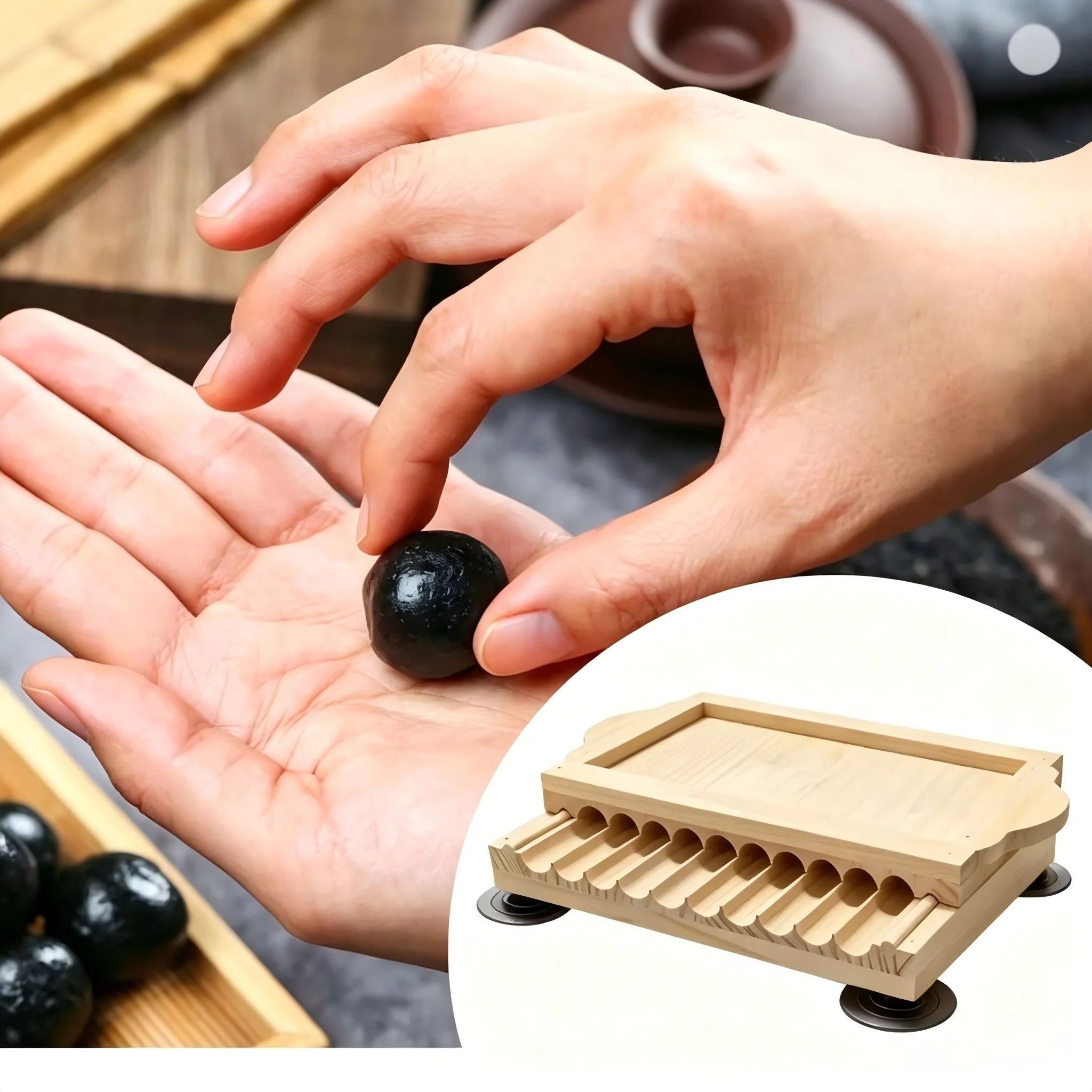Wooden Sesame Ball & Dumpling Maker Board, Multi-purpose Manual Round Ball Mold for Home Kitchen DIY