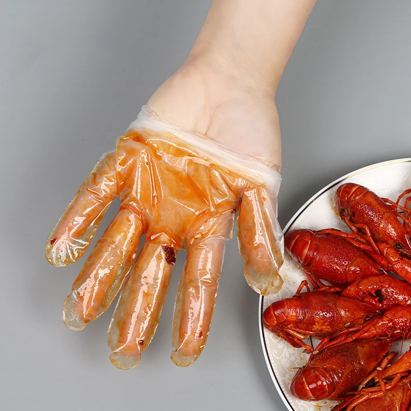 (BF06)50/100pc Latex Free Gloves TPE Disposable Gloves Transparent Non-Slip Acid Work Safety Food Grade Cleaning Gloves