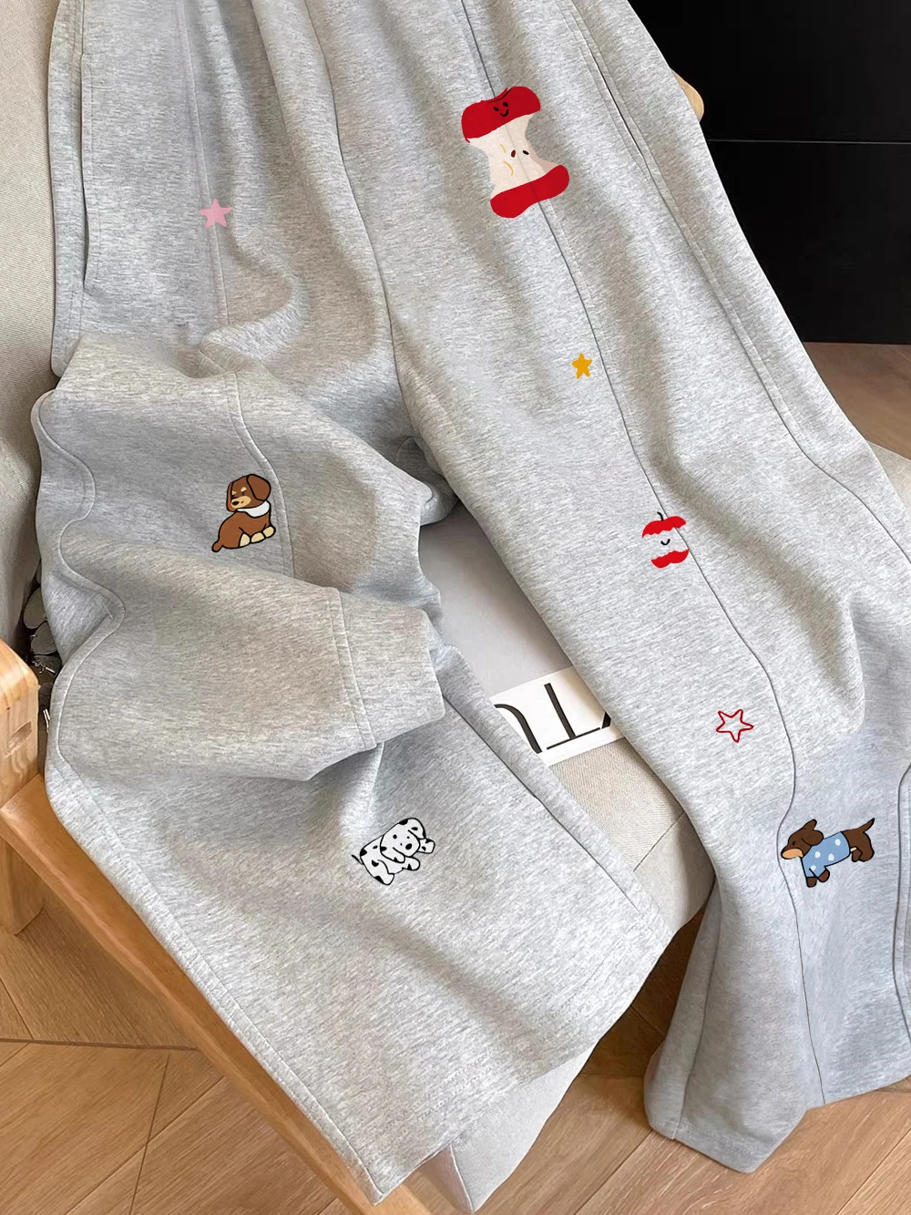 ريترو اي فيتي طباعة سراويل تقليدية مستقيم الساق Spor ex ربيع الخريف الكورية Sle مكافحة الشيخوخة تنوعا فضفاضة تناسب