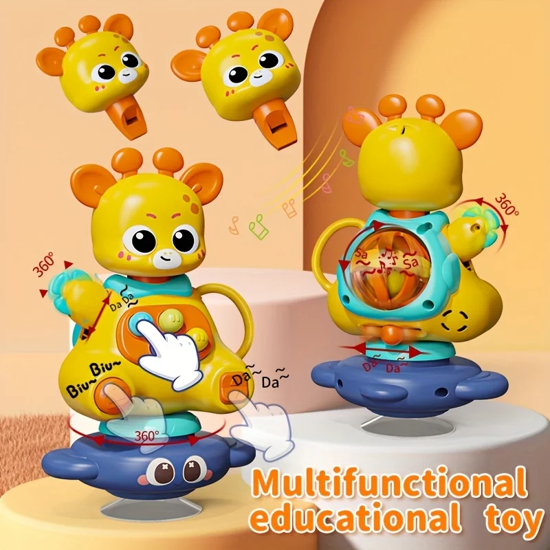 Interactive Giraffe Toy with Suction Cup Base - 360° Rotating Multifunctional Sensory Toy for Hands-On Learning & Play