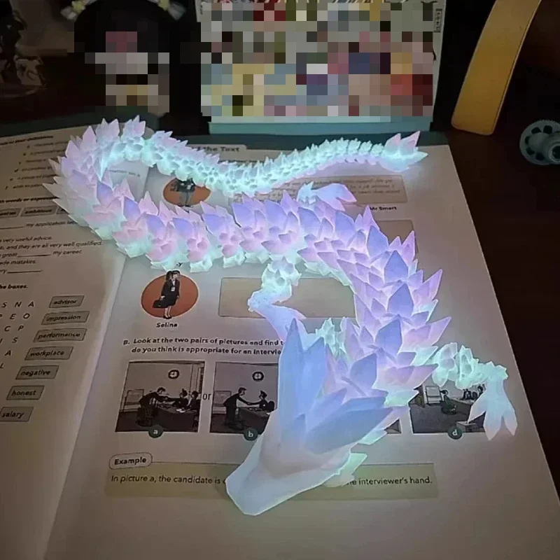 3D Printed Gem Dragon Glow in The Dark Rotatable Articulated Dragons Crystal Figures Action Toy Desktop Ornament Birthday Gifts