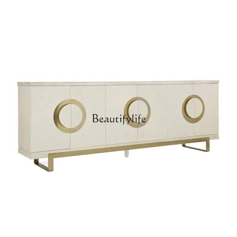 

LXAmerican light luxury TV cabinet high neoclassical living room solid wood metal entrance decorative cabinet