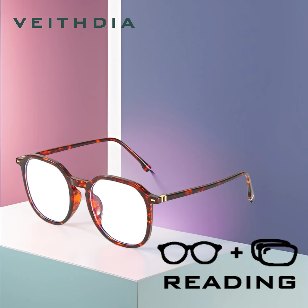 VEITHDIA New Arriva Reading Glasses Classic Square Anti Blue Ray Acetate Frame Polycarbonate Lens +1.00 +1.50 +2.00 +2.50 R55040