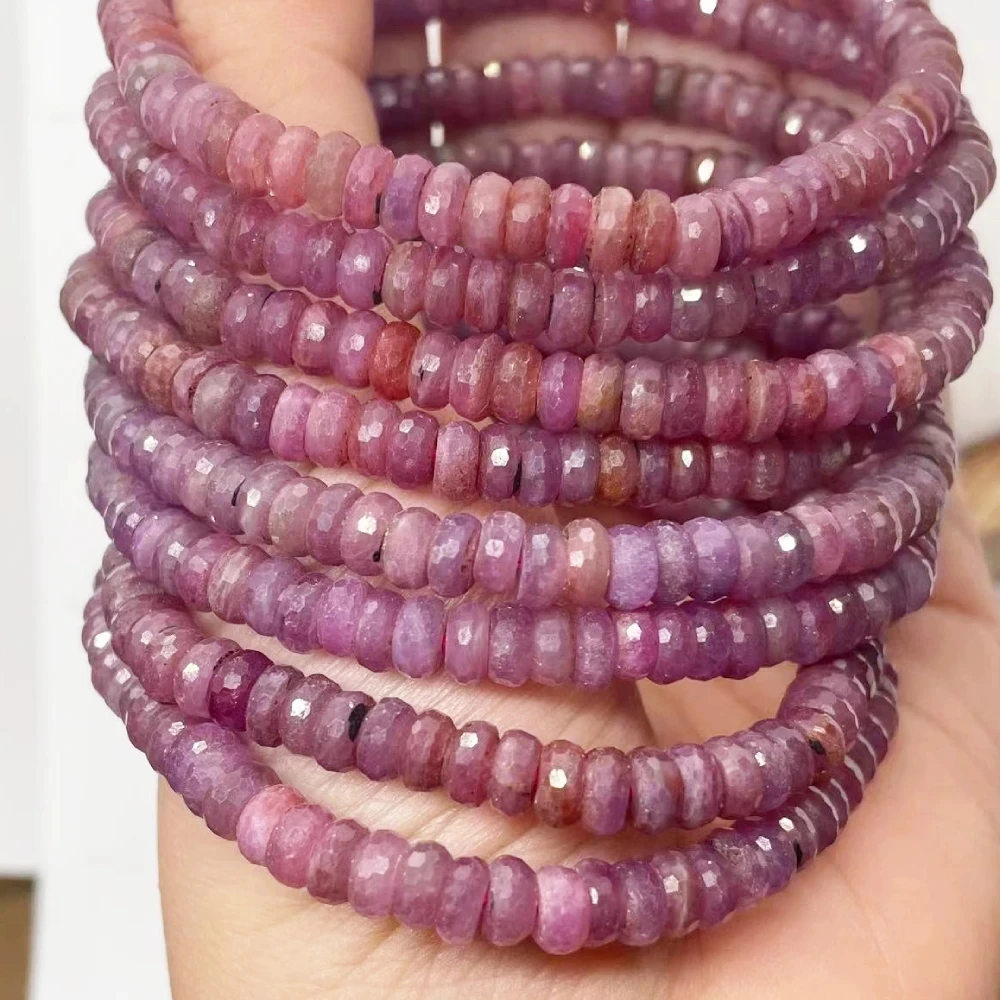 A+++ 1bracelet Approx2-3.5*4-6mm  natural ruby faceted rondelle bracelet beads