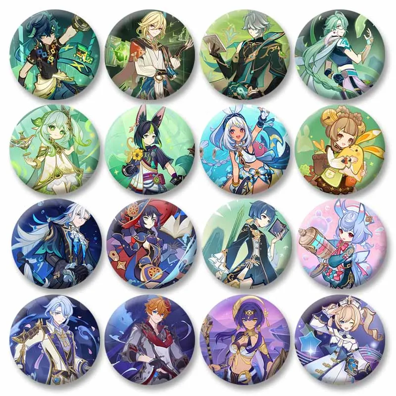 Genshin Impact Characters Cosplay Badge Creative Lapel Pin Cartoon Figure Kinich Iansan Nahida Mona Brooch Fan Children's Gifts