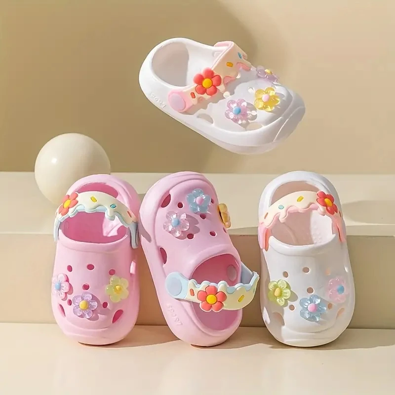 Trendy Cute Flower Decor Clogs For Girls, Breathable Non-slip Clogs For Indoor Outdoor Beach, Spring And Summer