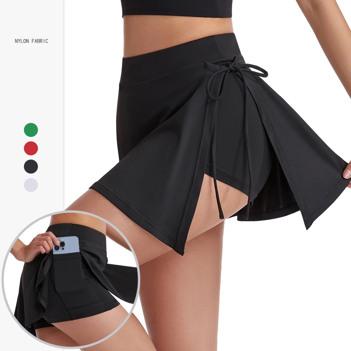 

Sports Yoga Skirt Badminton Tennis Skirt Pants Half-body Quick Drying Pocket Skirt Side Split Strap Skirt Pants For Outwear