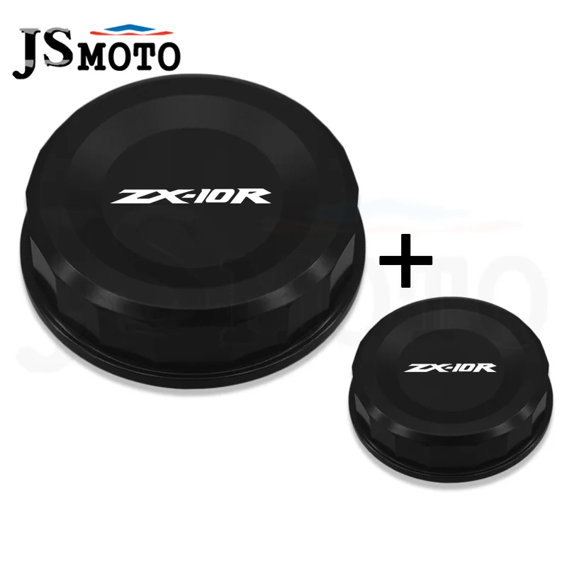 อุปกรณ์เสริมสําหรับรถจักรยานยนต์ CNC อลูมิเนียมด้านหน้าและด้านหลัง BRAKE FLUID RESERVOIR COVER กระบอกน้ํามันสําหรับ ZX-10R ZX10R ZX 10R 2008-2015